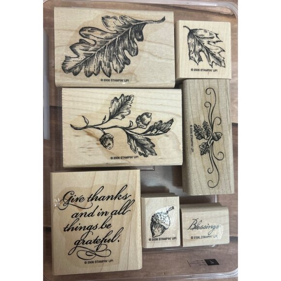 Stampin Up! Country Blessings Rubber Stamp Set Of 7 Wood Mounted Fall-Themed - Picture 1 of 5